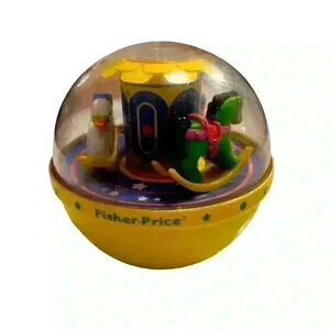Vintage 1985 Fisher Price Toys Yellow Roly Poly Chime Ball Musical Baby Carousel